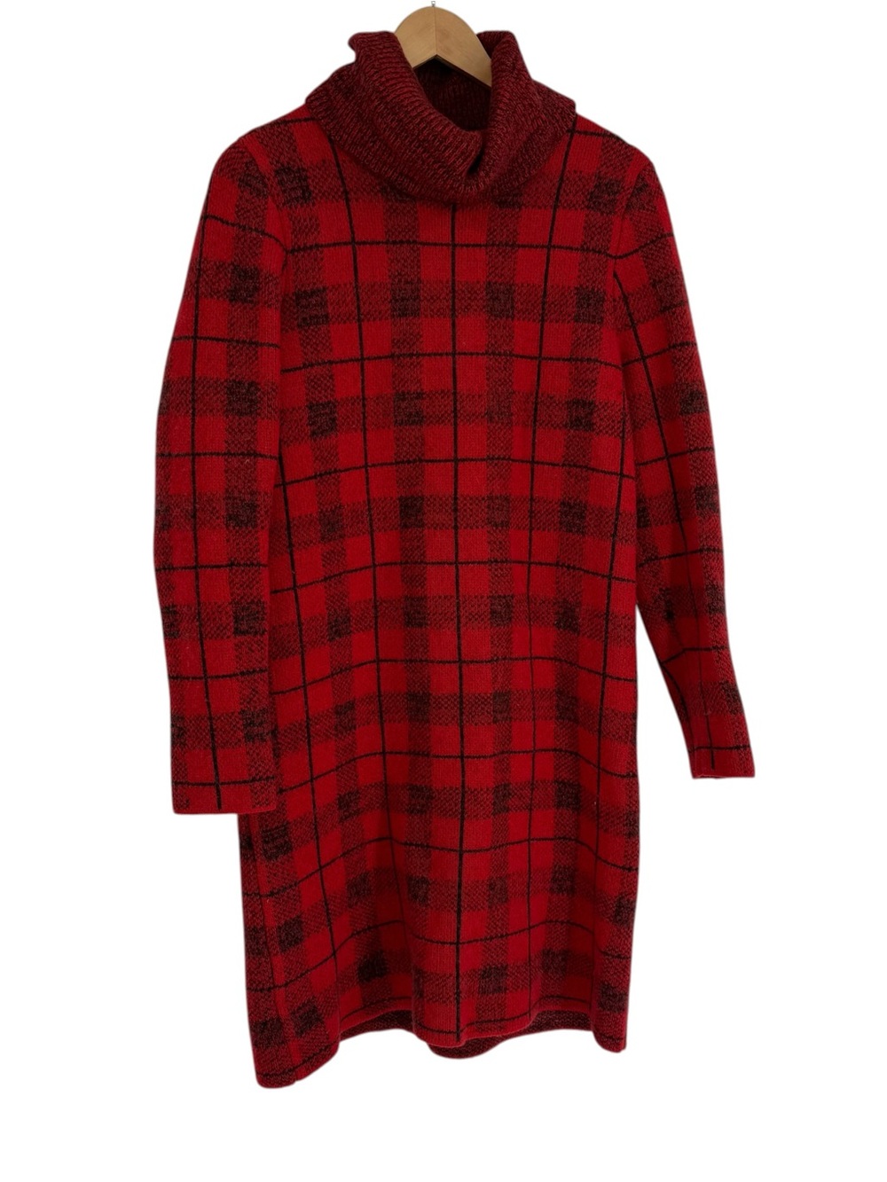 L.L.Bean Signature Wool Blend Plaid Dress Turtleneck Women's Size XL Red Cowl